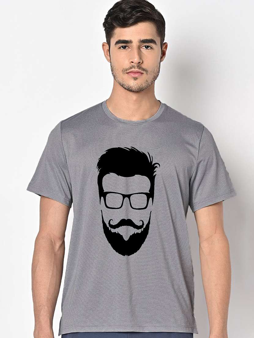 men grey round neck regular fit t-shirt