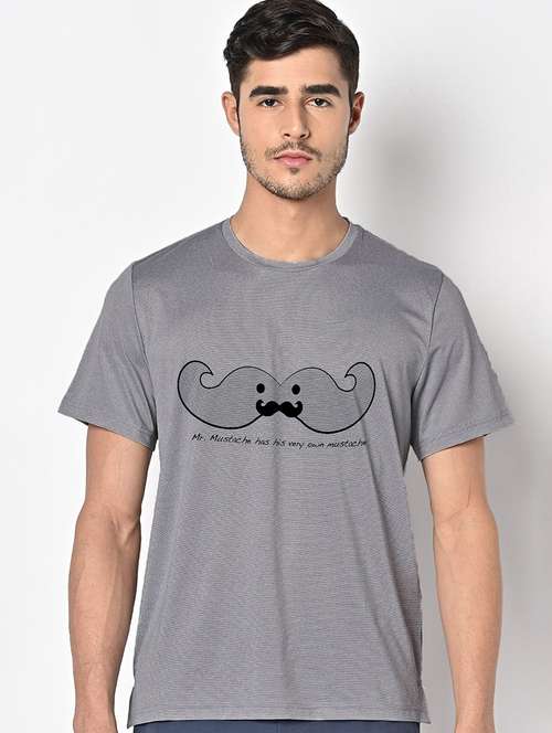 men grey round neck regular fit t-shirt - 21842619 -  Standard Image - 0