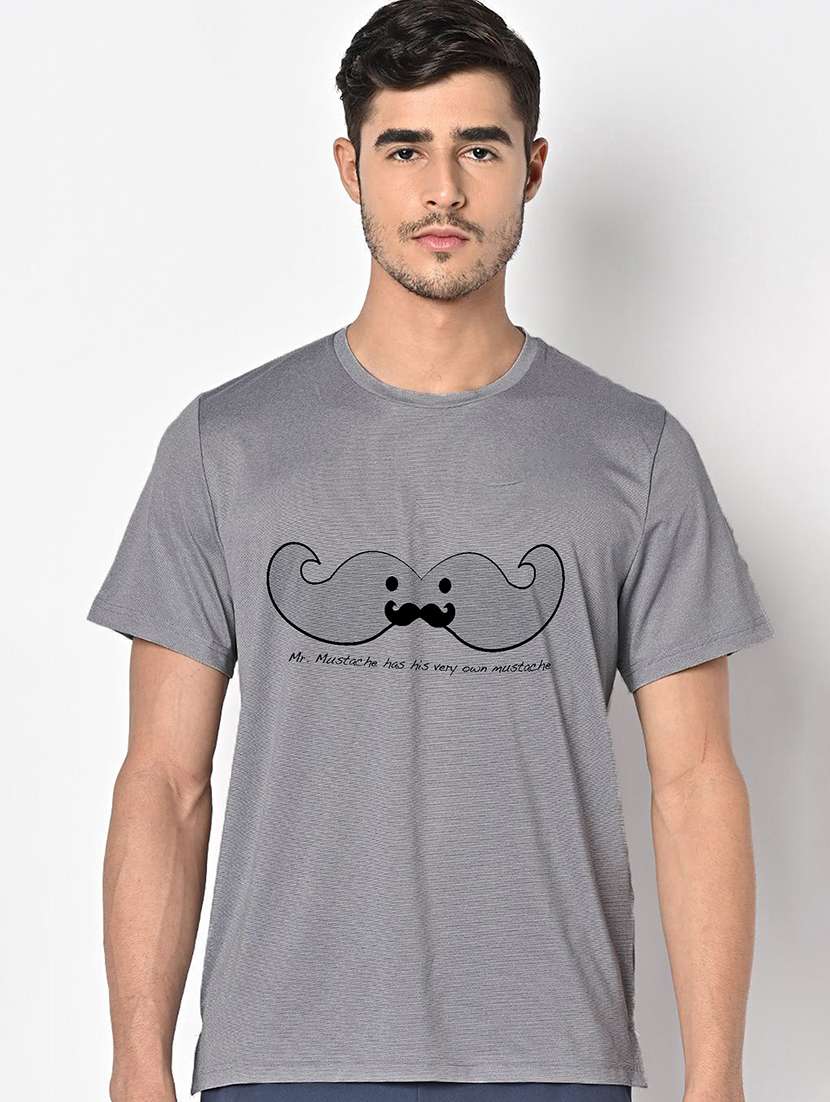 men grey round neck regular fit t-shirt