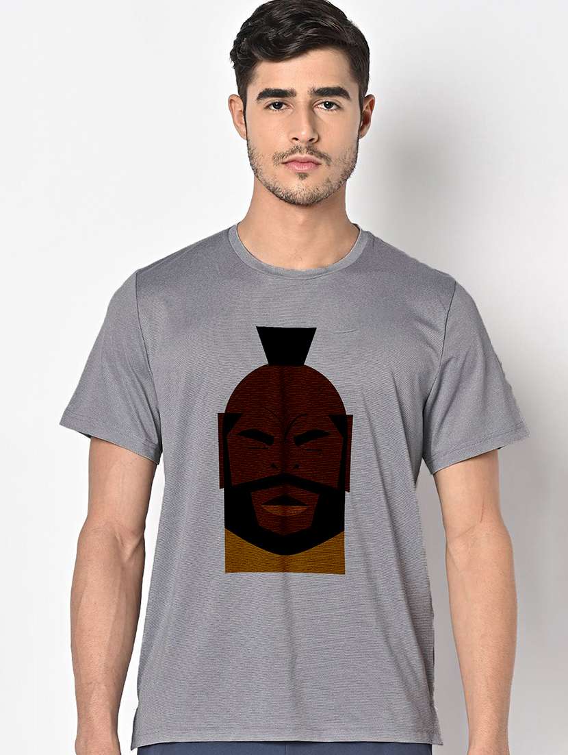 men grey round neck regular fit t-shirt