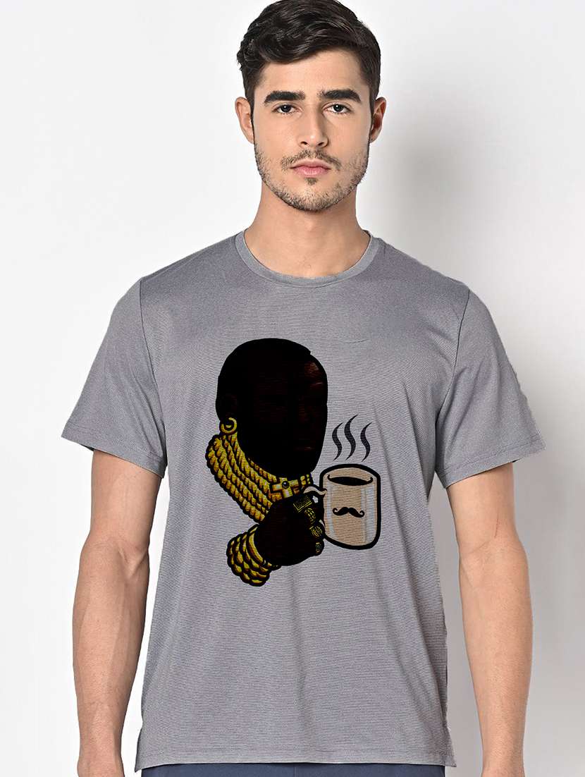 men grey round neck regular fit t-shirt