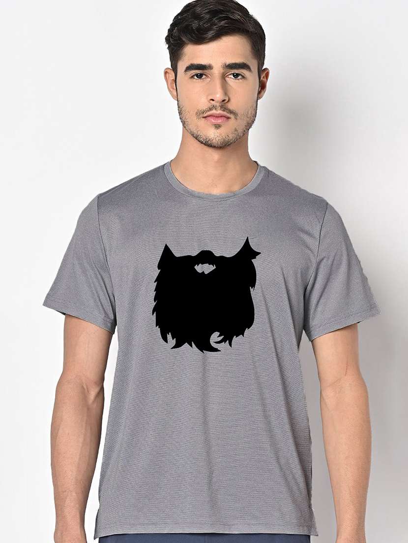 men grey round neck regular fit t-shirt