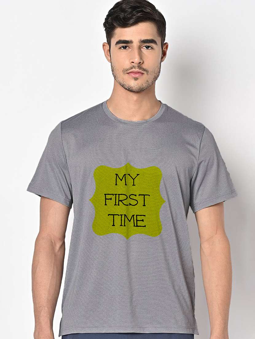 men grey round neck regular fit t-shirt