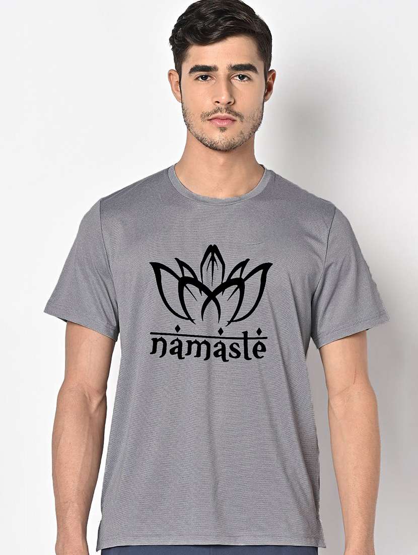 men grey round neck regular fit t-shirt