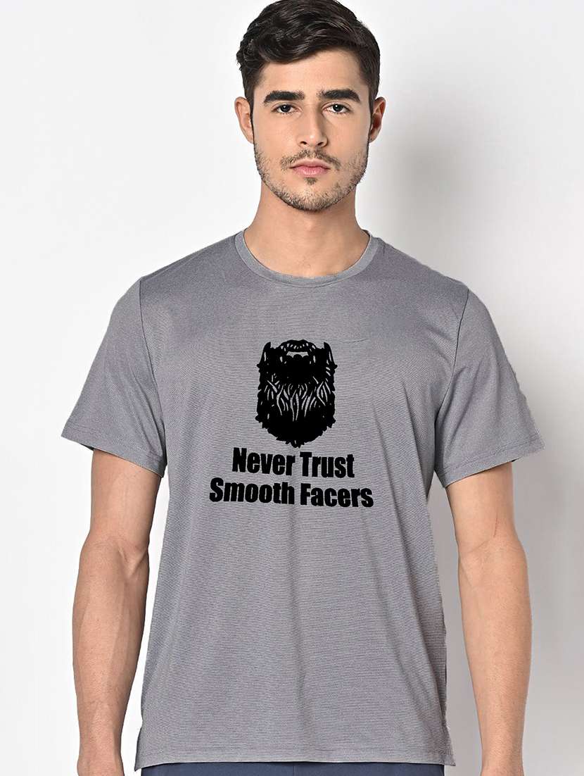 men grey round neck regular fit t-shirt