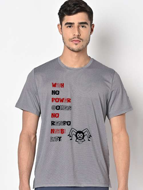 men grey round neck regular fit t-shirt - 21842635 - Standard Image - 0