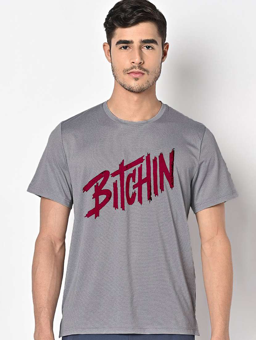 men grey round neck regular fit t-shirt