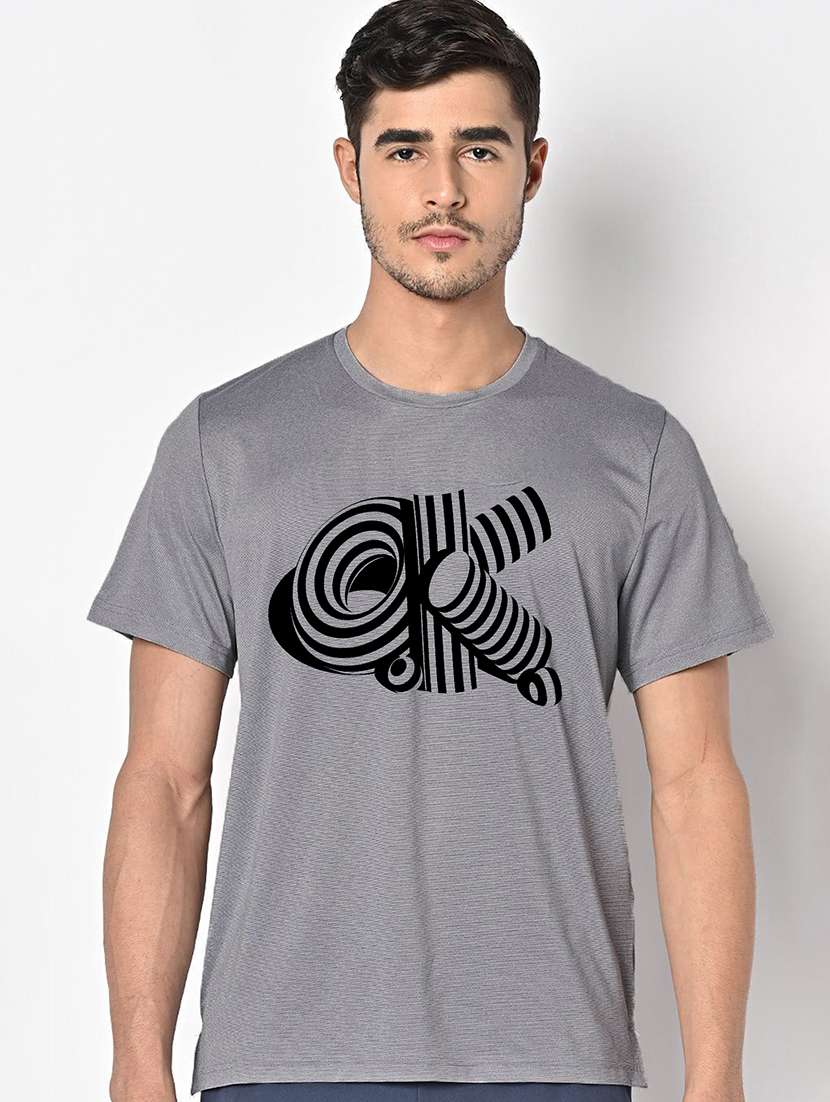 men grey round neck regular fit t-shirt