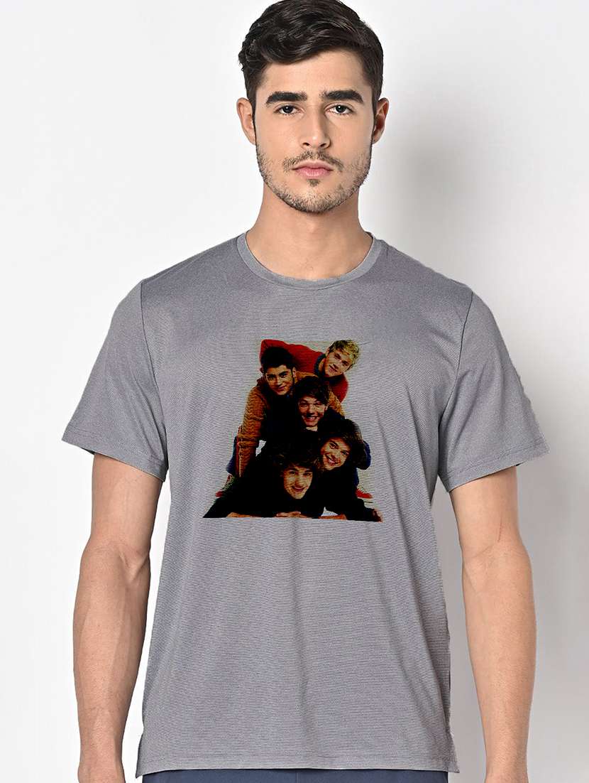 men grey round neck regular fit t-shirt