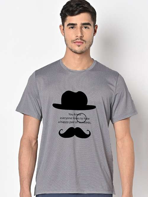 men grey round neck regular fit t-shirt - 21842648 -  Standard Image - 0