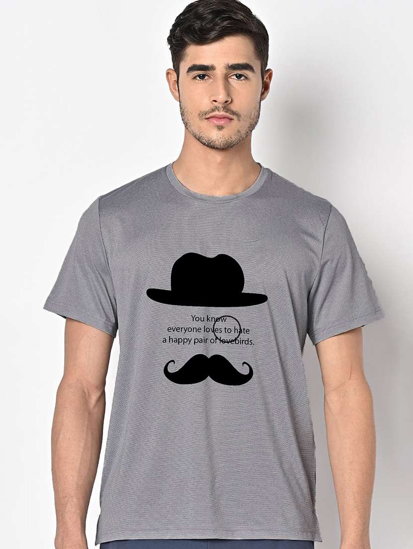 men grey round neck regular fit t-shirt