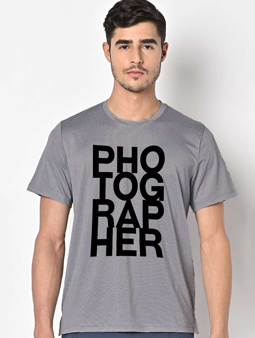 men grey round neck regular fit t-shirt