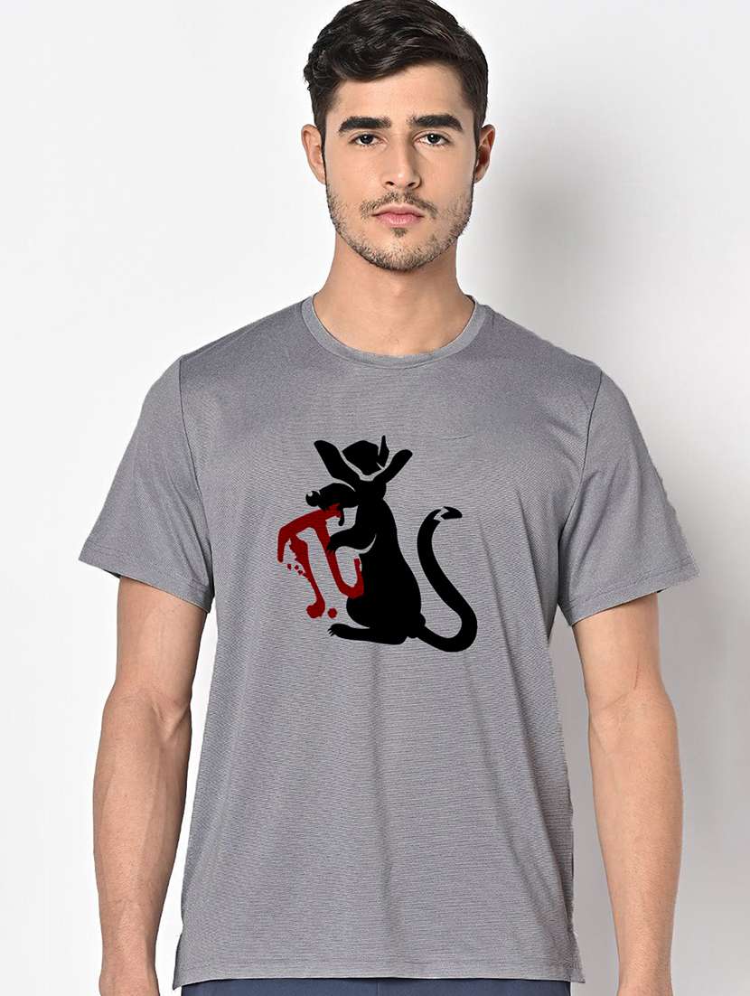 men grey round neck regular fit t-shirt