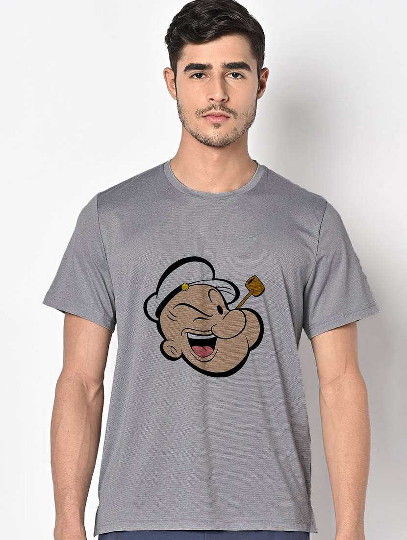 men grey round neck regular fit t-shirt