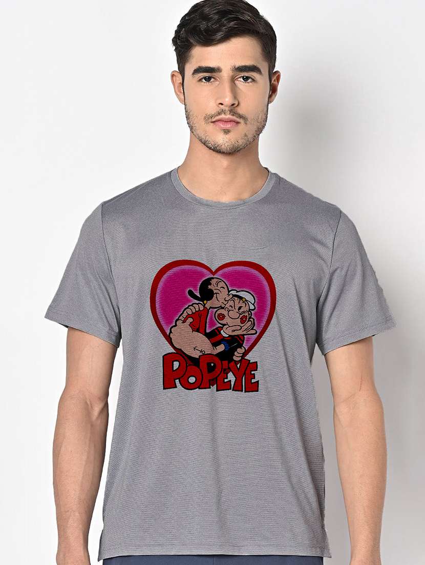 men grey round neck regular fit t-shirt