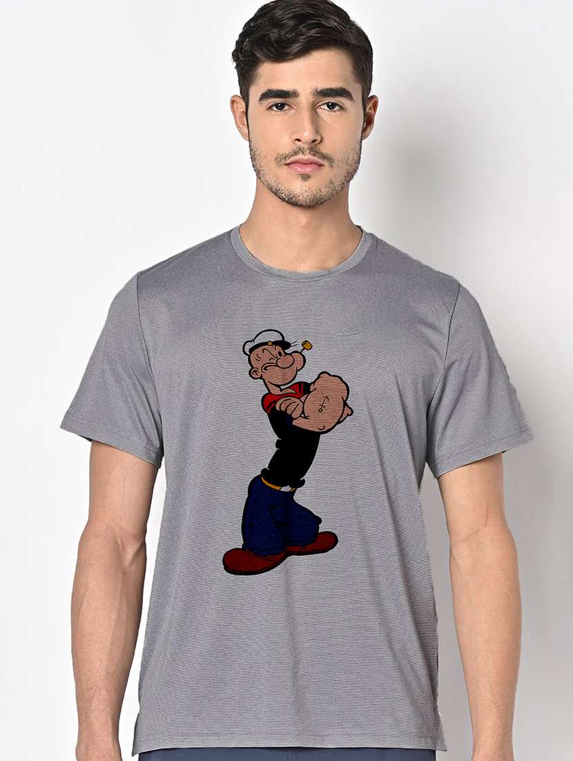 men grey round neck regular fit t-shirt