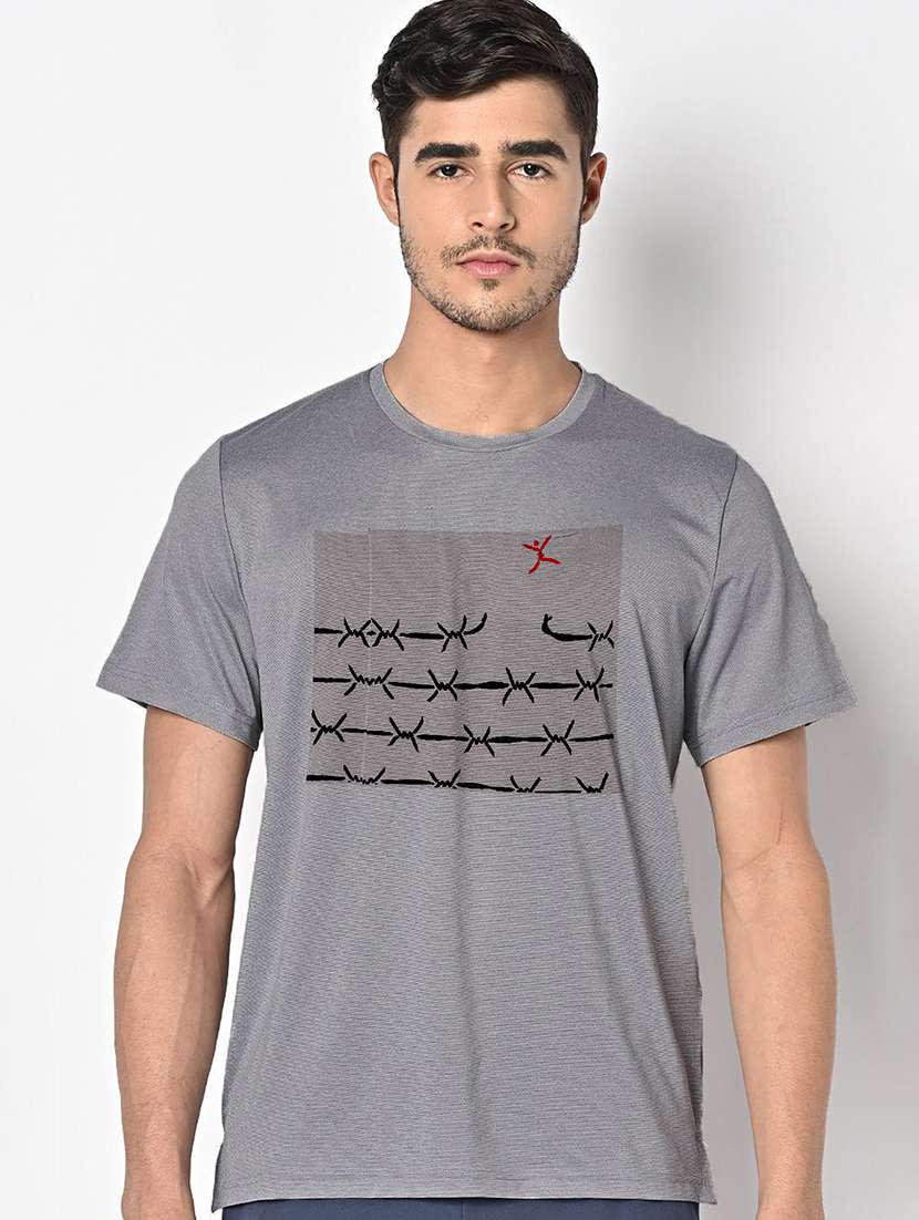 men grey round neck regular fit t-shirt