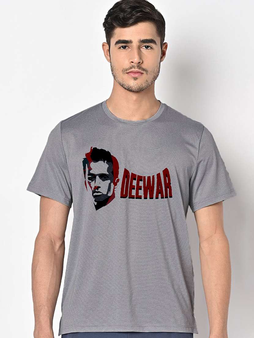 men grey round neck regular fit t-shirt