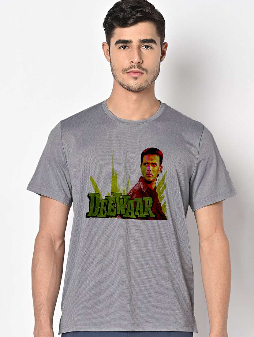 men grey round neck regular fit t-shirt