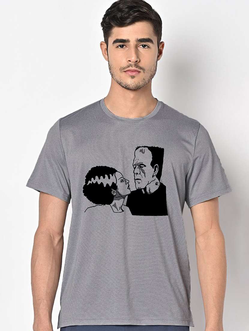 men grey round neck regular fit t-shirt