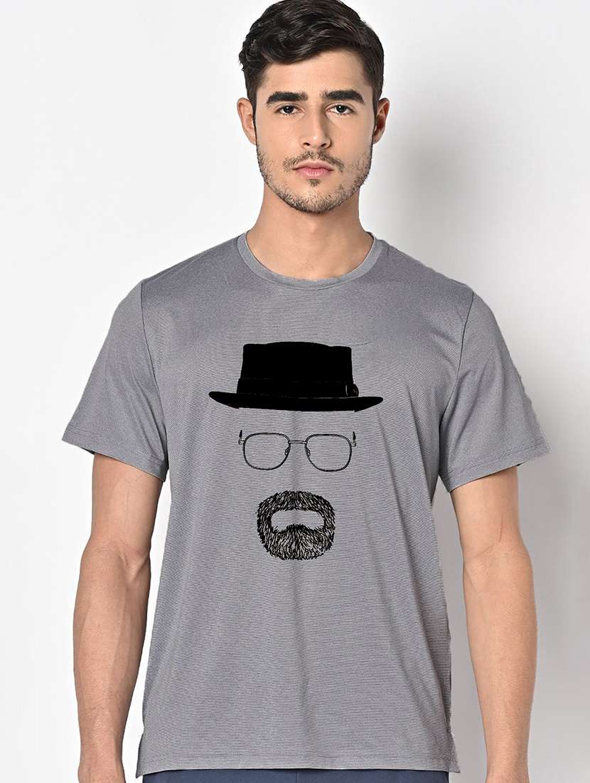 men grey round neck regular fit t-shirt