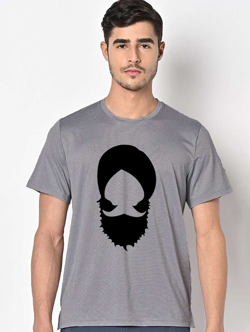 men grey round neck regular fit t-shirt