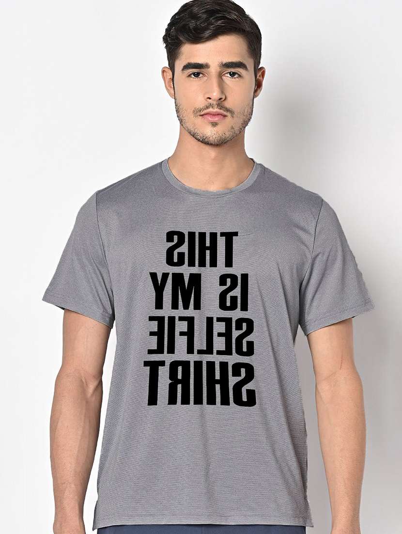 men grey round neck regular fit t-shirt