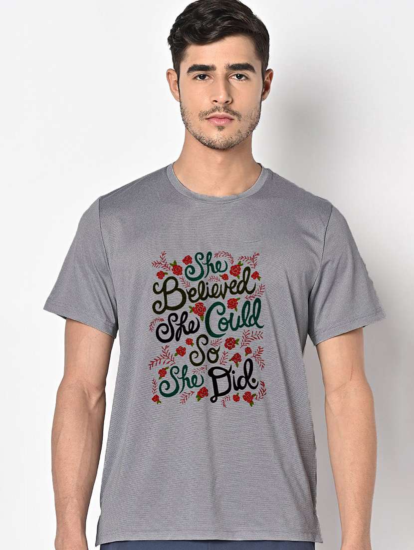 men grey round neck regular fit t-shirt