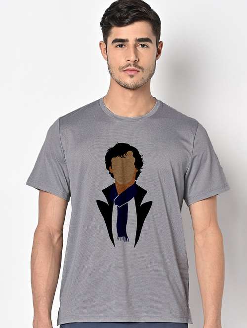 men grey round neck regular fit t-shirt - 21842695 -  Standard Image - 0