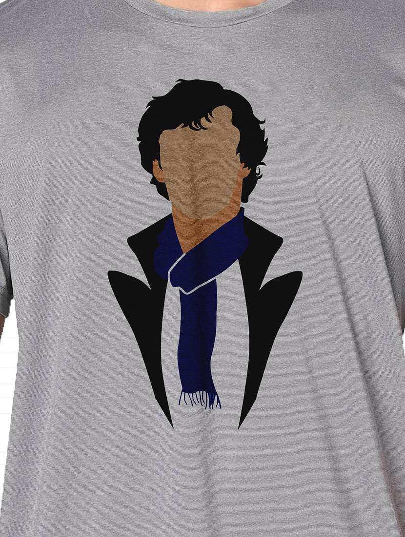 men grey round neck regular fit t-shirt - 21842695 -  Standard Image - 3