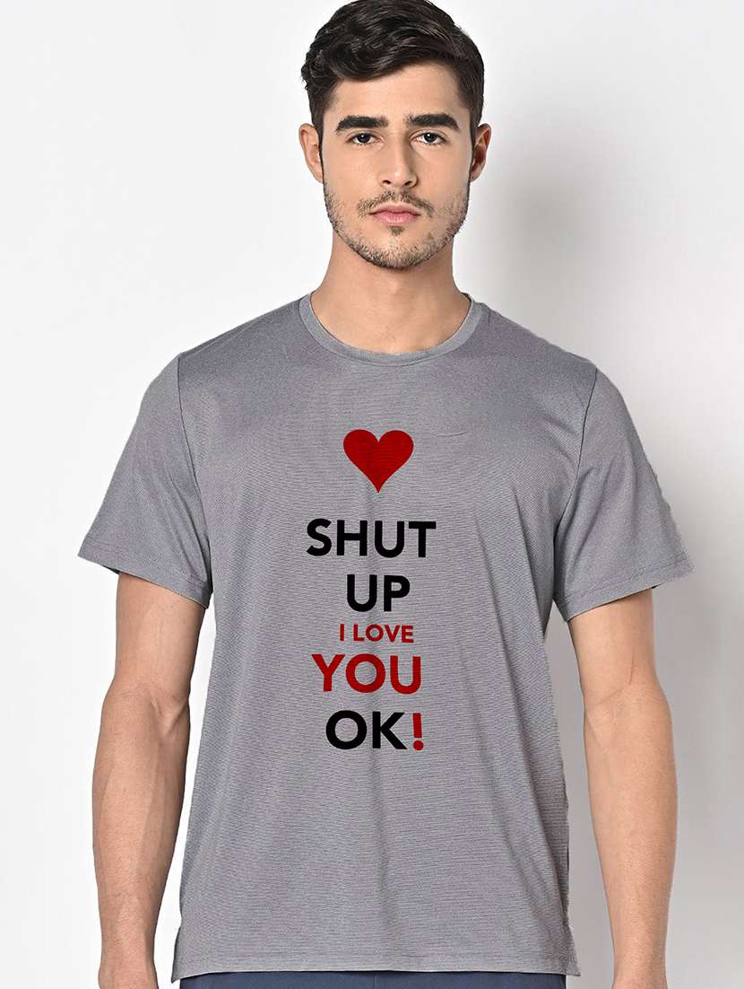 men grey round neck regular fit t-shirt