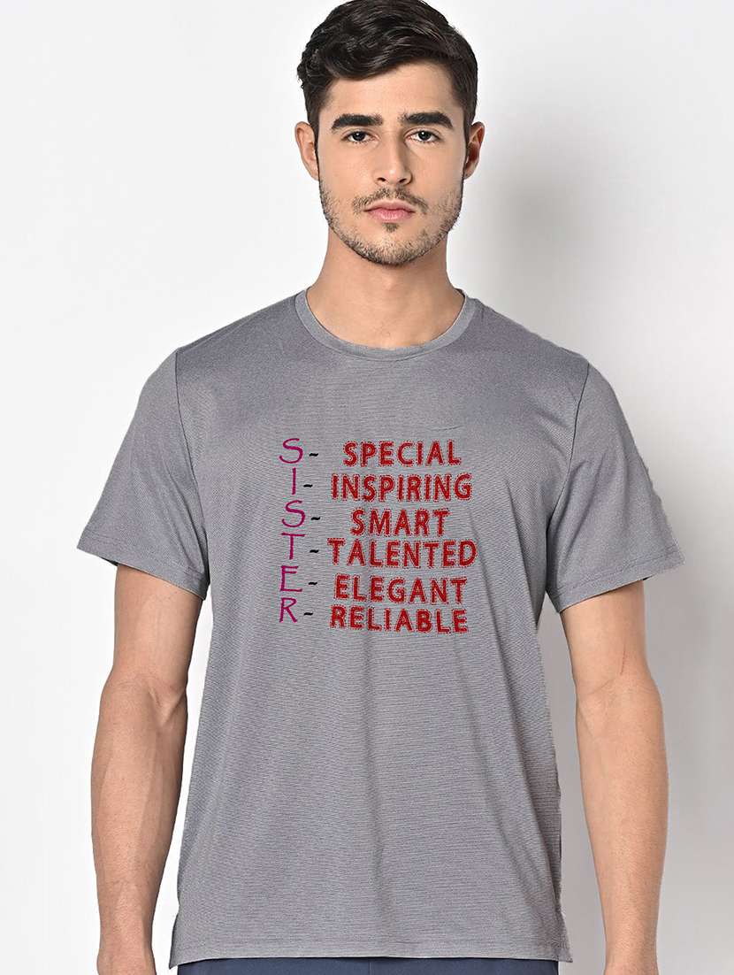 men grey round neck regular fit t-shirt