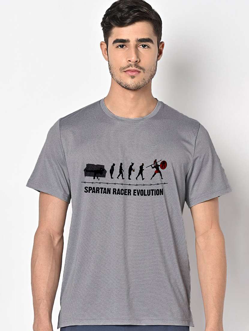 men grey round neck regular fit t-shirt