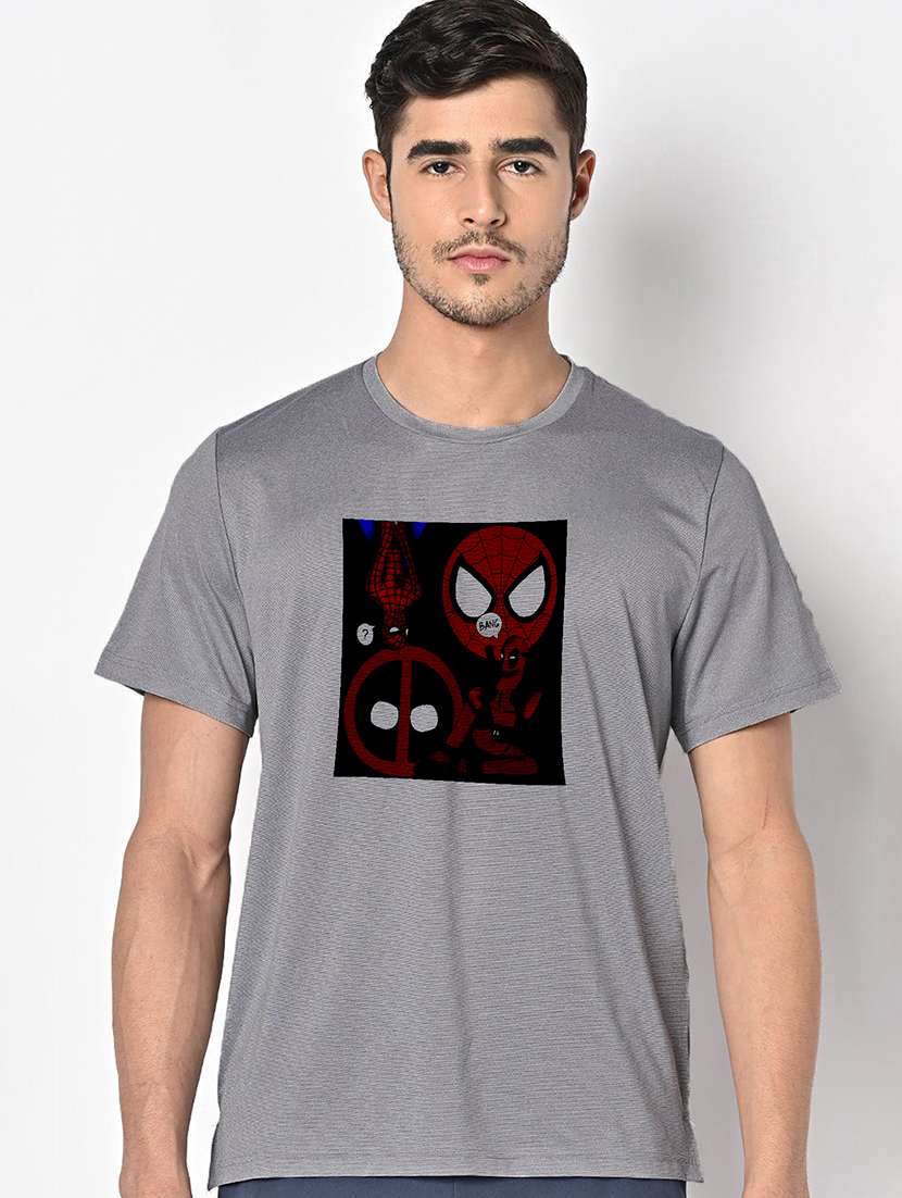 men grey round neck regular fit t-shirt