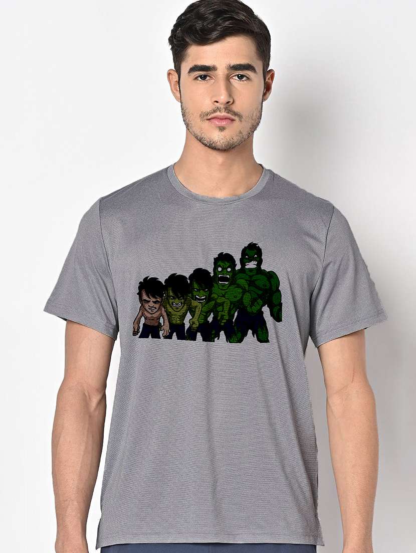 men grey round neck regular fit t-shirt