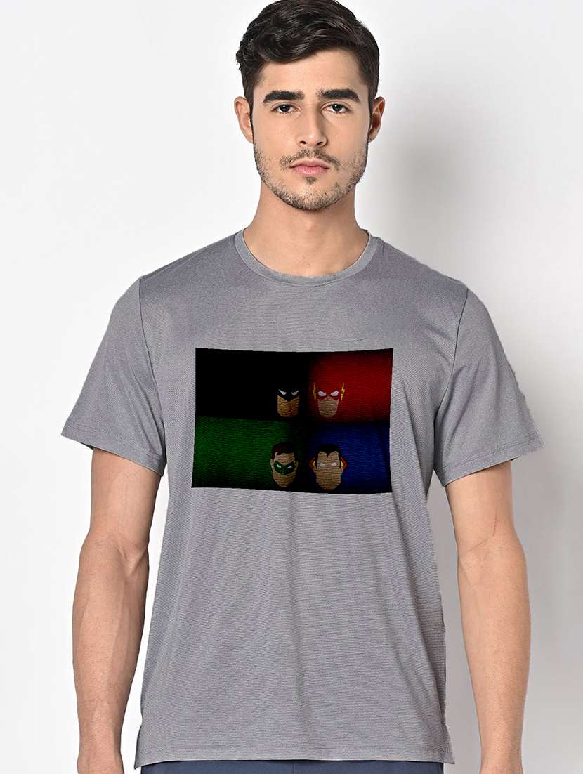 men grey round neck regular fit t-shirt