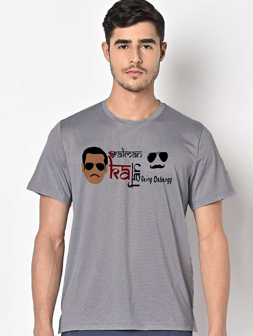 men grey round neck regular fit t-shirt