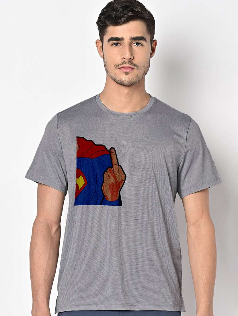 men grey round neck regular fit t-shirt
