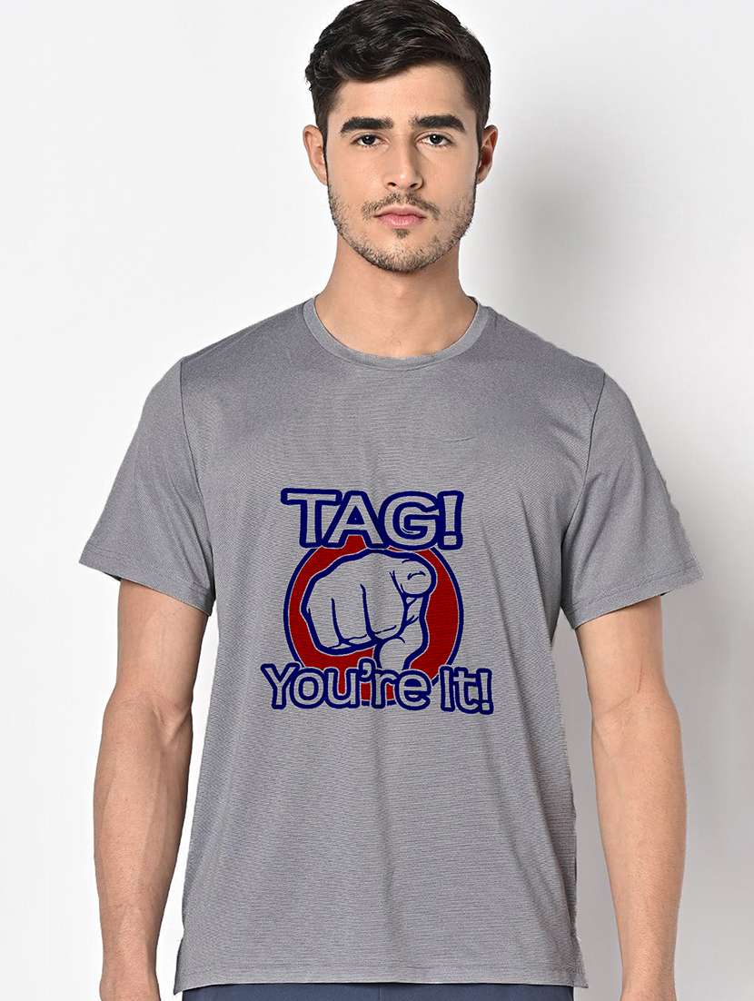 men grey round neck regular fit t-shirt