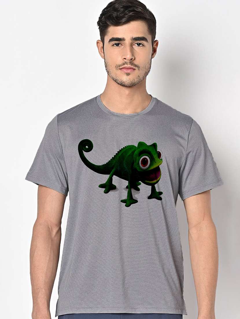 men grey round neck regular fit t-shirt