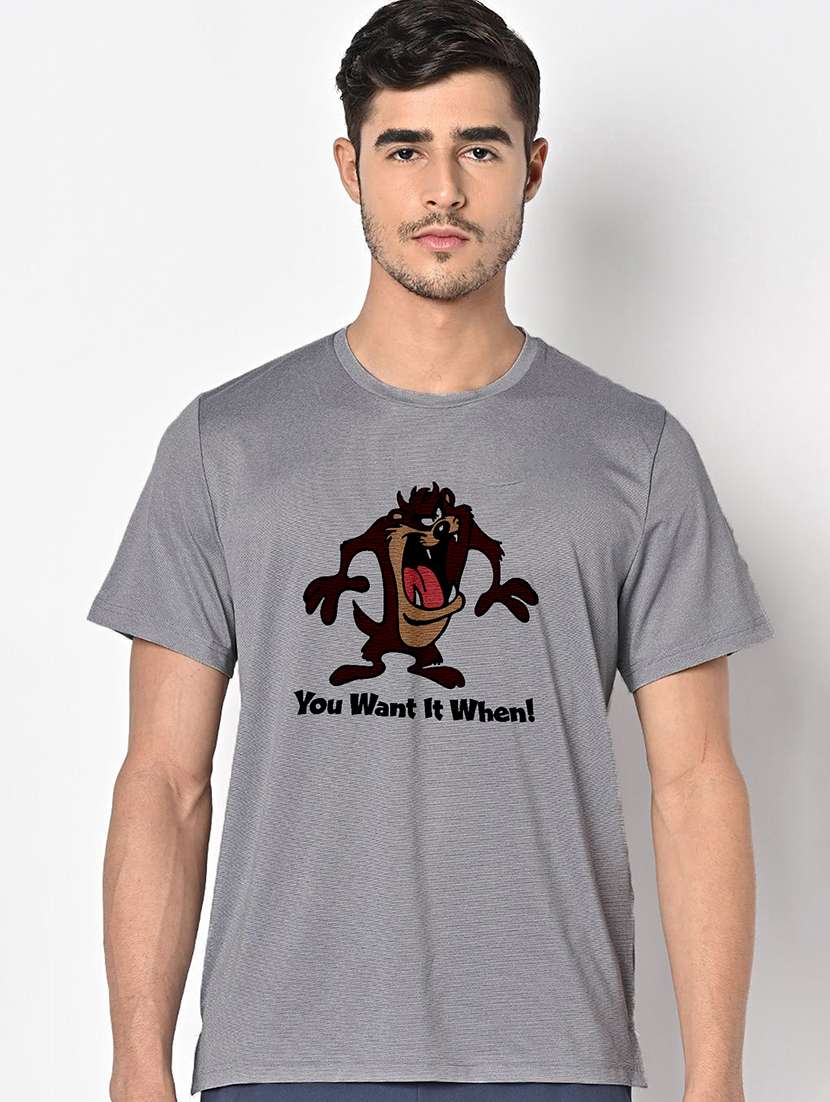 men grey round neck regular fit t-shirt