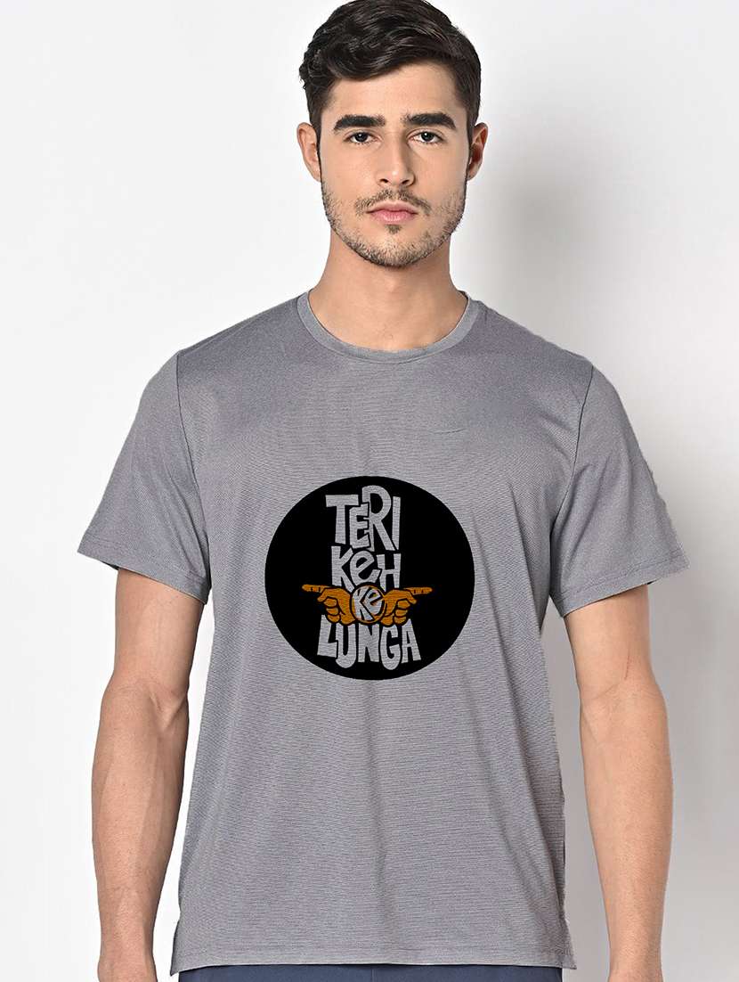 men grey round neck regular fit t-shirt - 21842742 - Zoom Image - 0