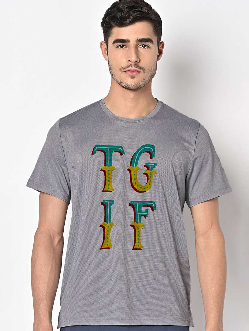 men grey round neck regular fit t-shirt - 21842743 - Zoom Image - 0