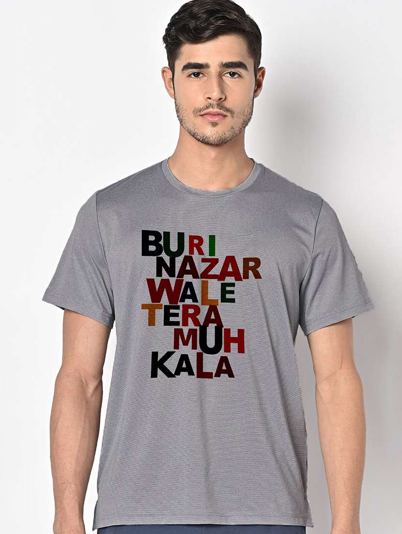 men grey round neck regular fit t-shirt