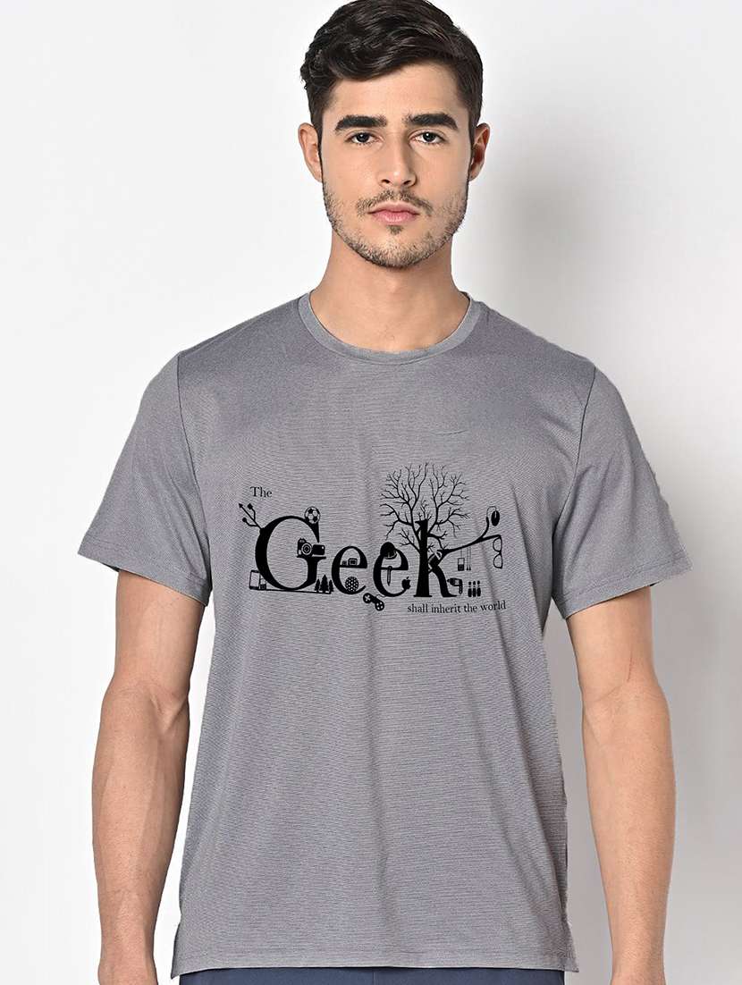 men grey round neck regular fit t-shirt