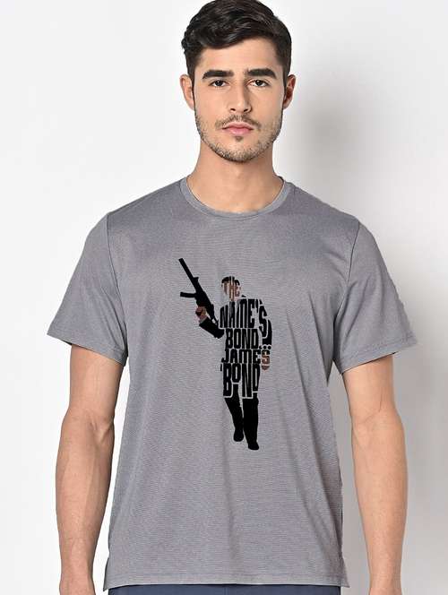 men grey round neck regular fit t-shirt - 21842758 -  Standard Image - 0