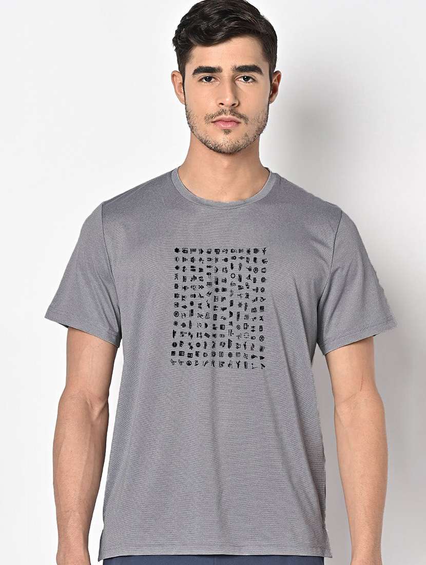 men grey round neck regular fit t-shirt