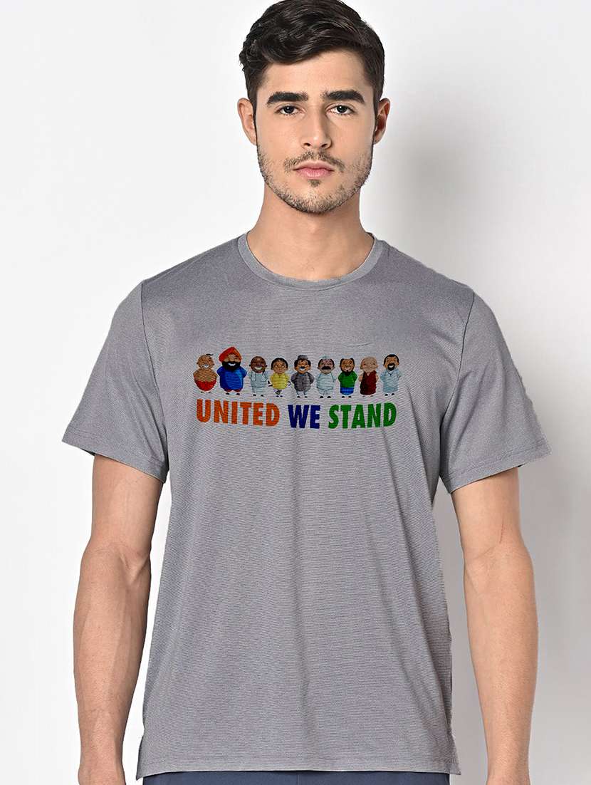 men grey round neck regular fit t-shirt