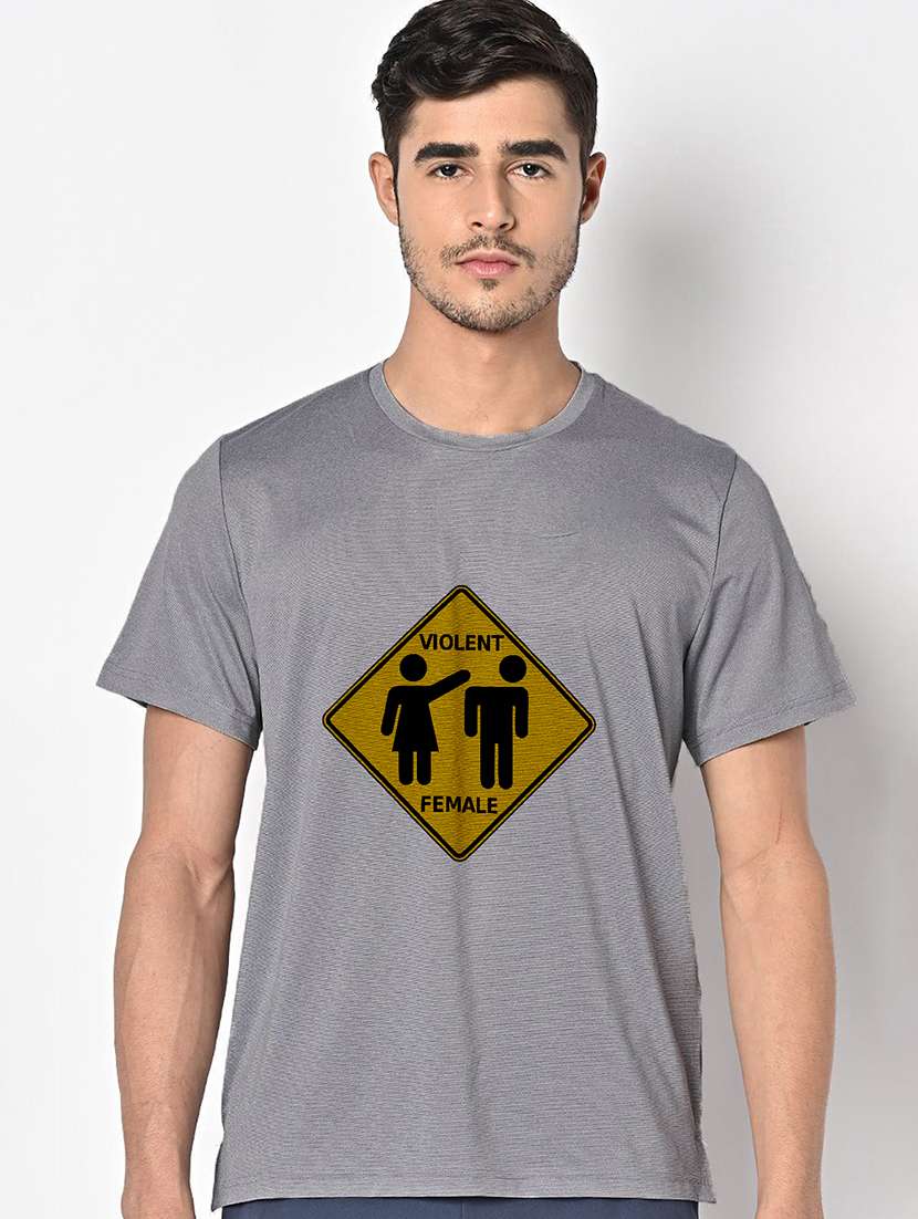 men grey round neck regular fit t-shirt