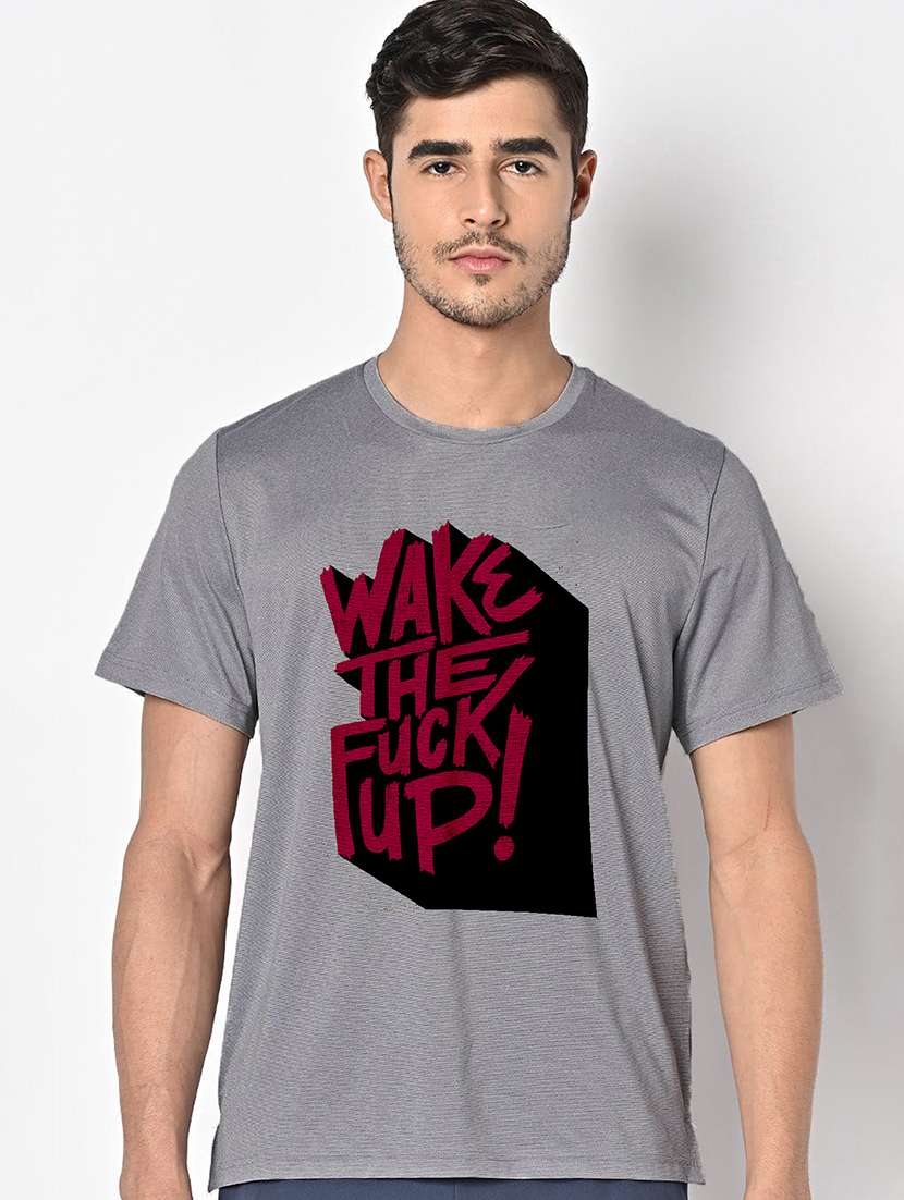 men grey round neck regular fit t-shirt